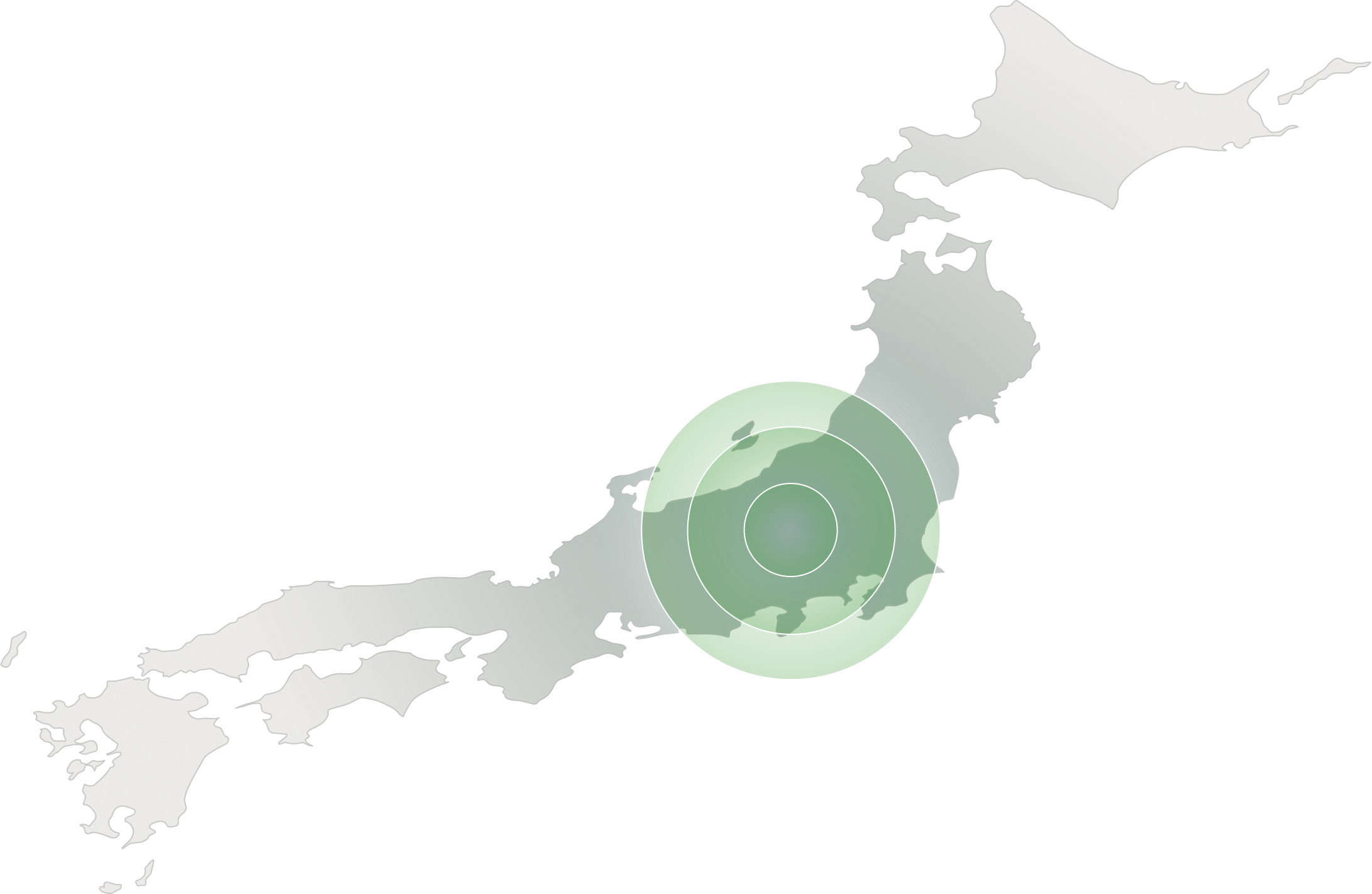 埼玉県東松山市を中心とした関東エリアや東海エリアまで広がる幅広い対応地域をイメージした図